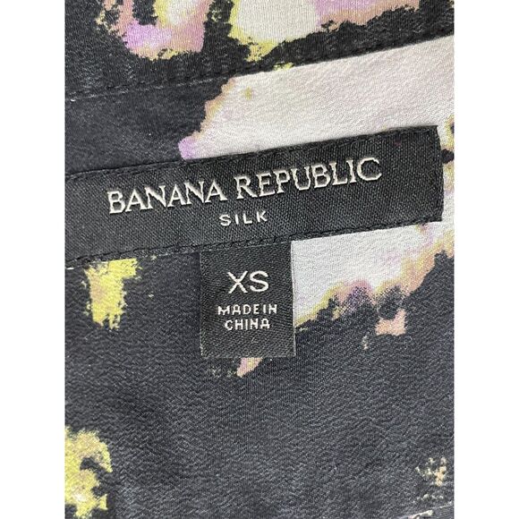 Banana Republic Watercolor 100% Silk Women's XS Black Shirt Button-Up Work - Picture 4 of 11